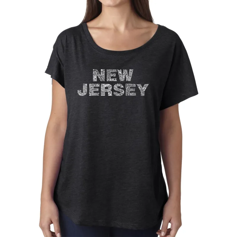 LA Pop Art Women's Dolman Word Art Shirt - NEW JERSEY NEIGHBORHOODS sold by LA Pop Art