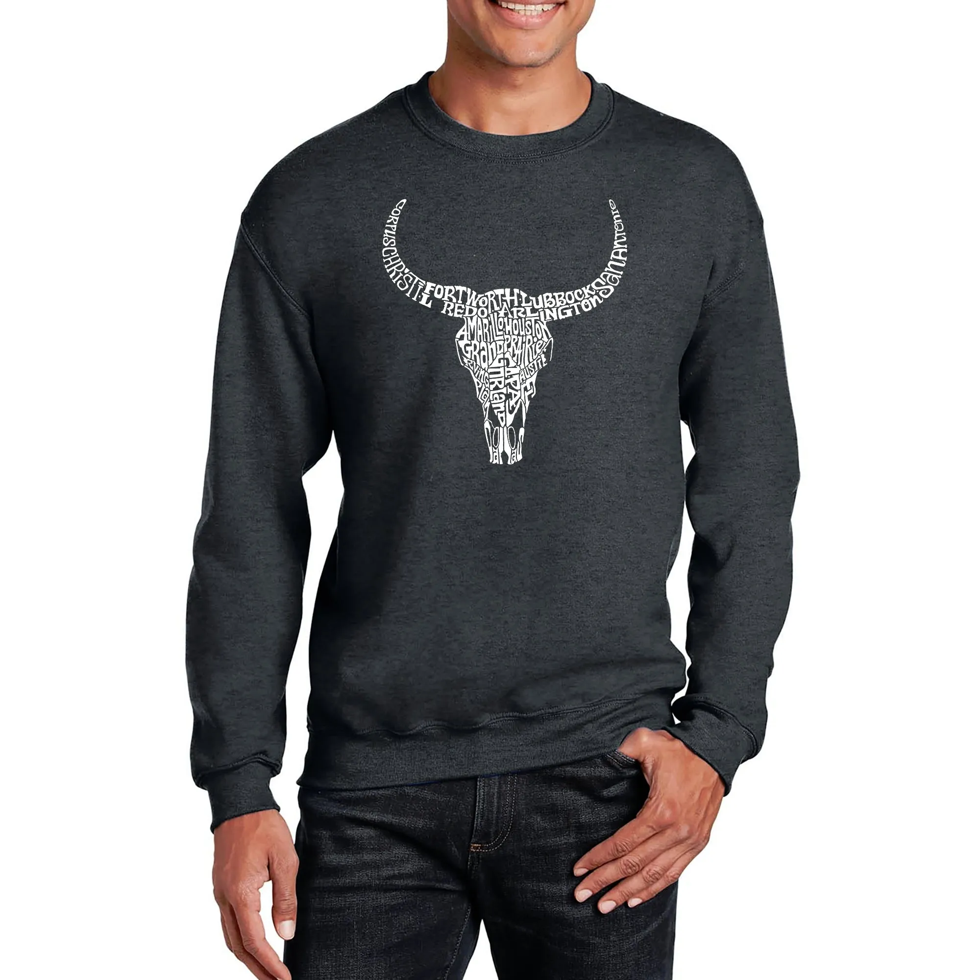 Texas Skull - Men's Word Art Crewneck Sweatshirt sold by LA Pop Art product image thumbnail 3