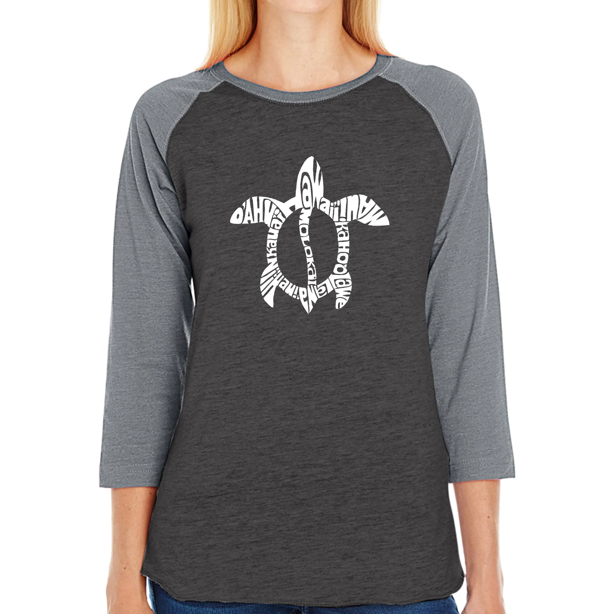 Honu Turtle Hawaiian Islands - Women's Raglan Baseball Word Art T-Shirt sold by LA Pop Art product image thumbnail 3