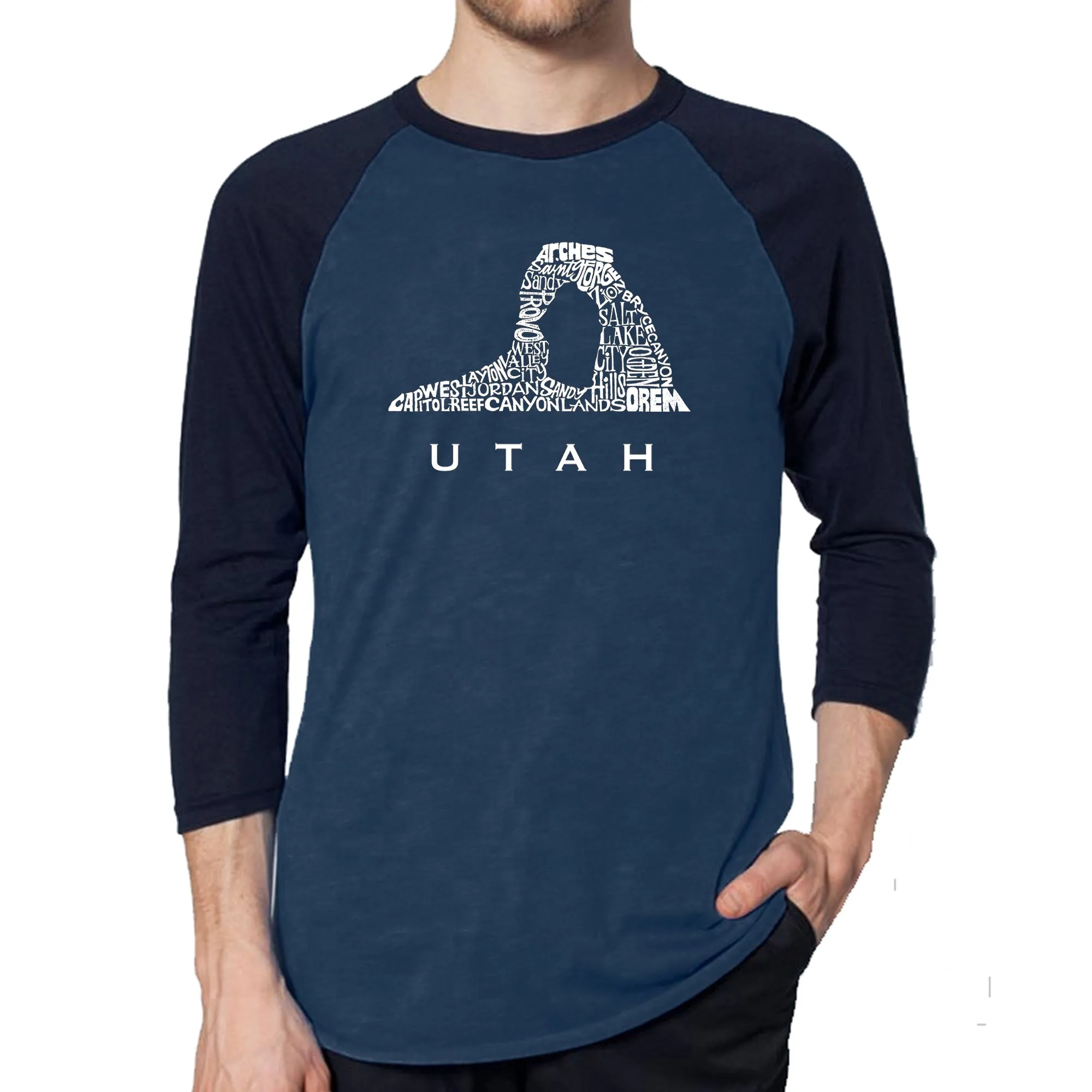 Utah - Men's Raglan Baseball Word Art T-Shirt sold by LA Pop Art product image thumbnail 3