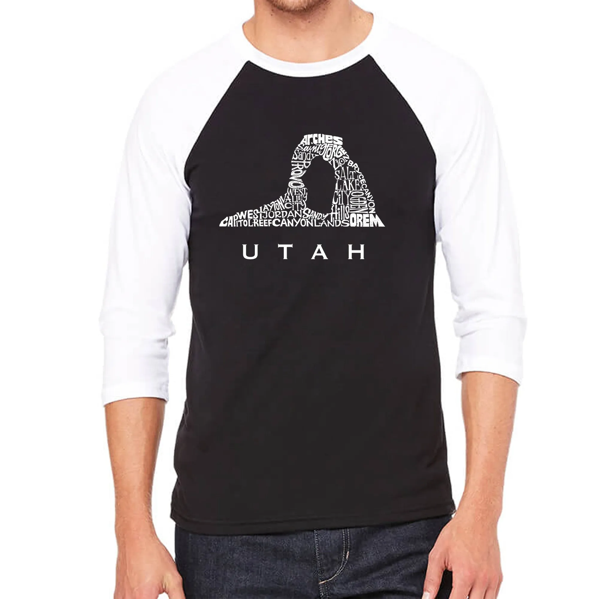 Utah - Men's Raglan Baseball Word Art T-Shirt sold by LA Pop Art
