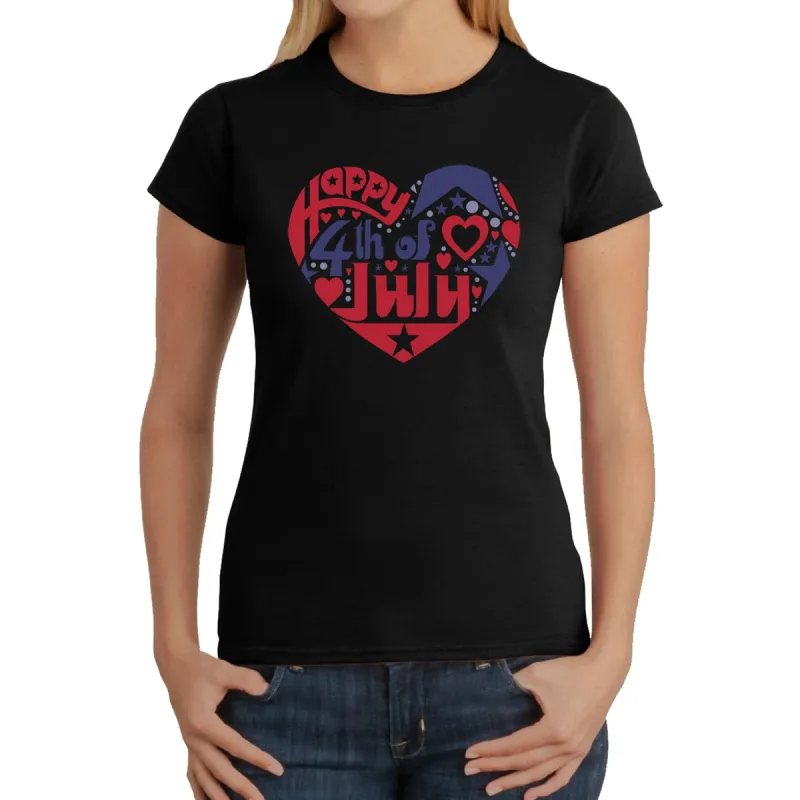 Women's Word Art T-Shirt - July 4th Heart sold by LA Pop Art
