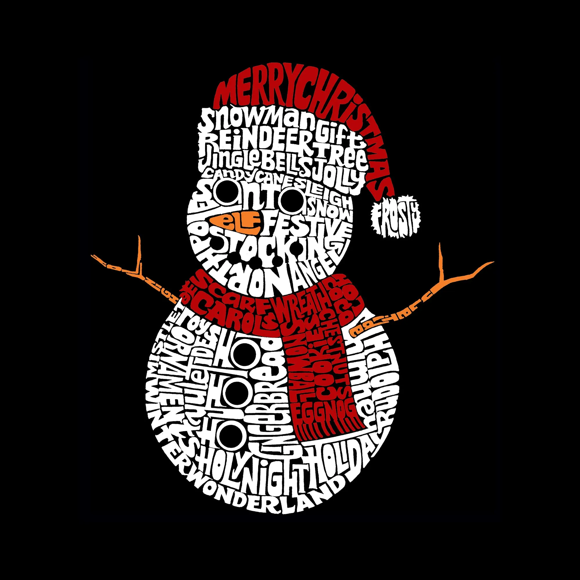 Christmas Snowman - Women's Word Art V-Neck T-Shirt sold by LA Pop Art product image thumbnail 2
