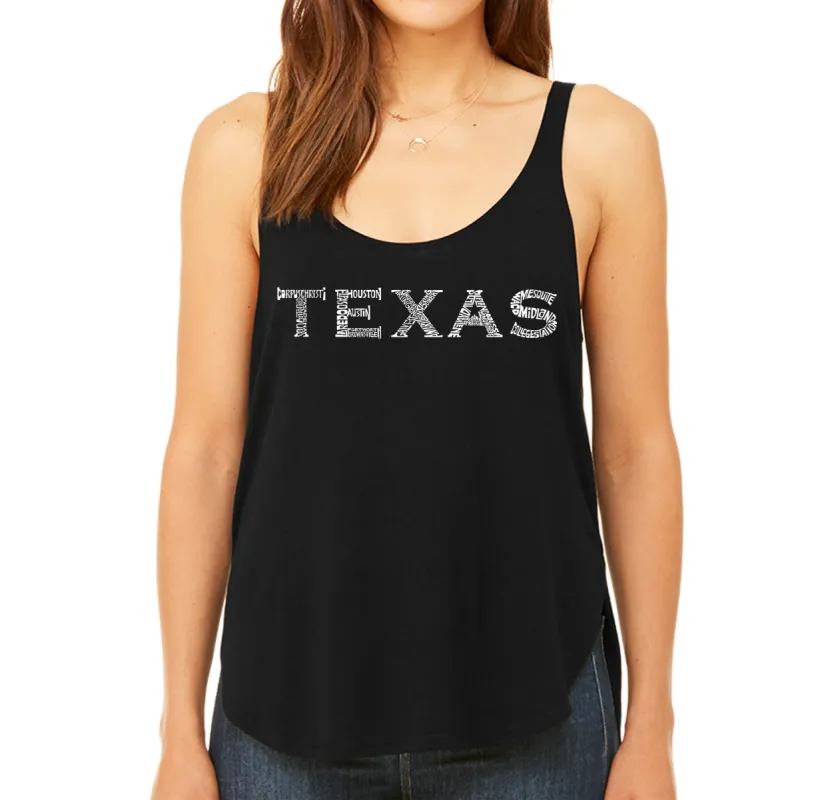 THE GREAT CITIES OF TEXAS - Women's Word Art Flowy Tank sold by LA Pop Art