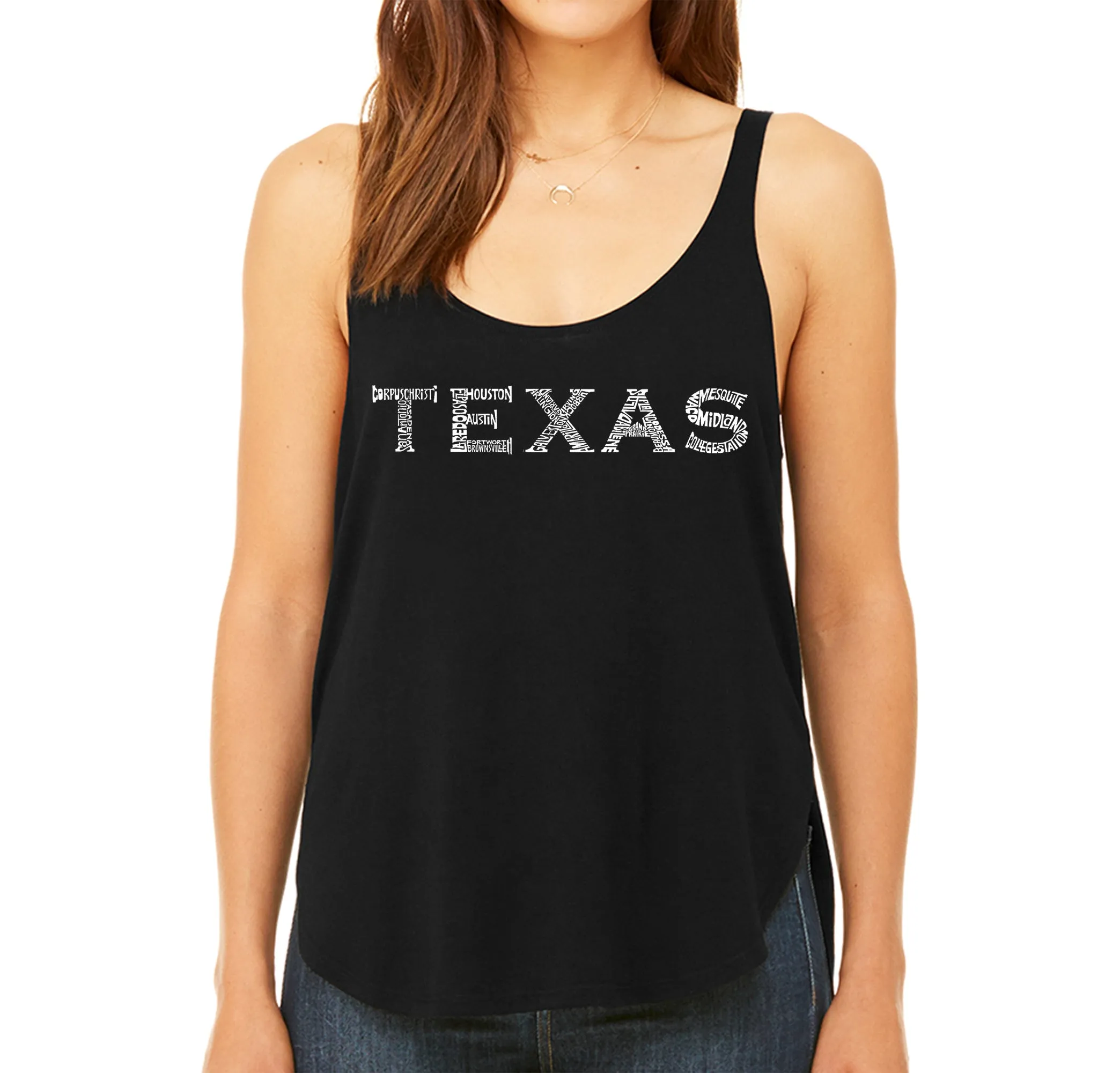 THE GREAT CITIES OF TEXAS - Women's Word Art Flowy Tank sold by LA Pop Art