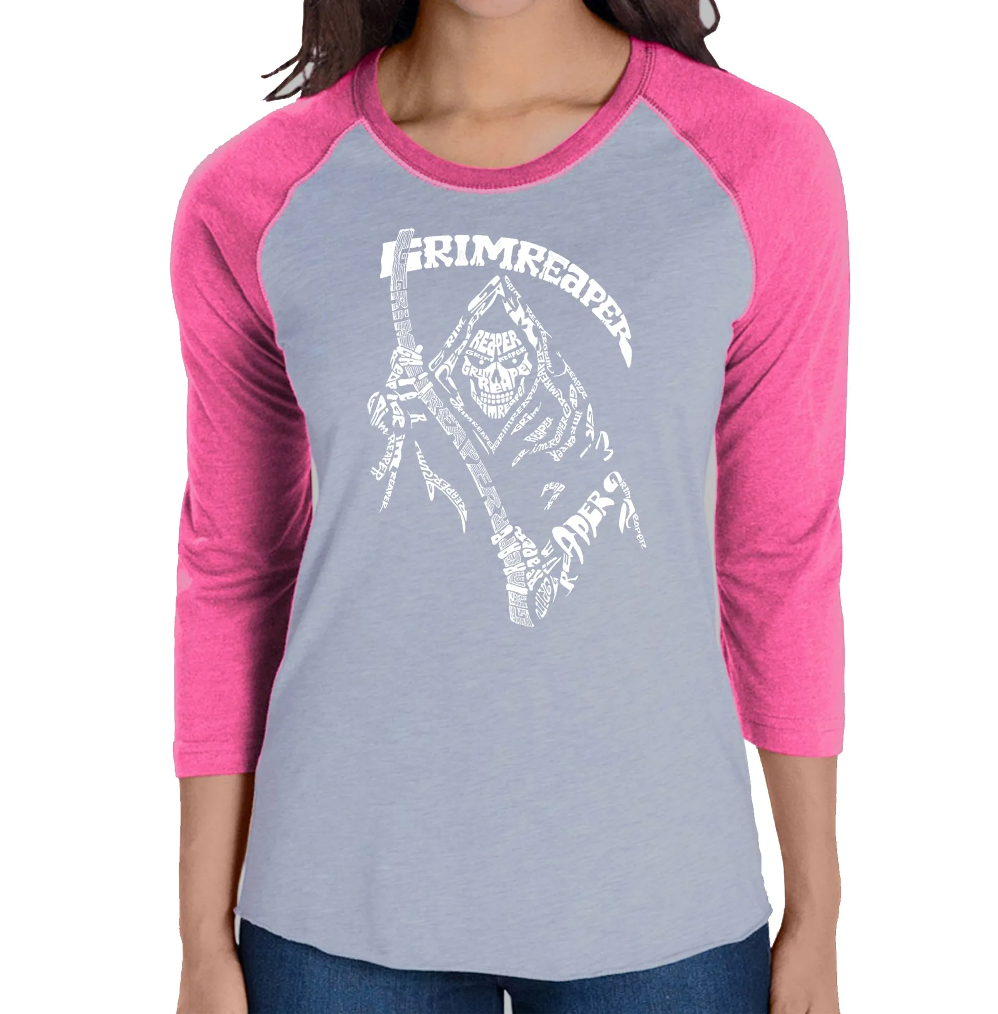 Grim Reaper - Women's Raglan Word Art T-Shirt sold by LA Pop Art product image thumbnail 3