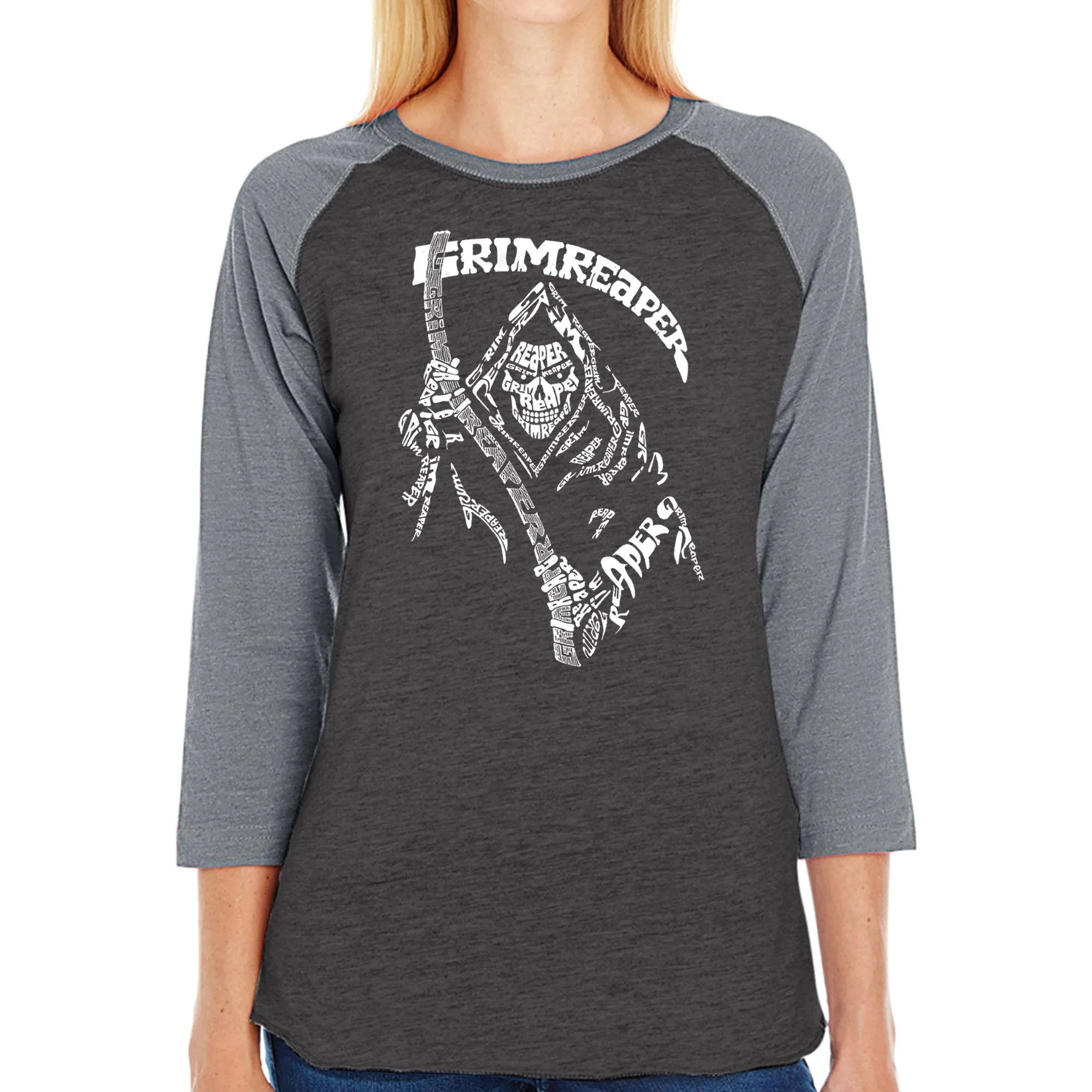 Grim Reaper - Women's Raglan Word Art T-Shirt sold by LA Pop Art product image thumbnail 4