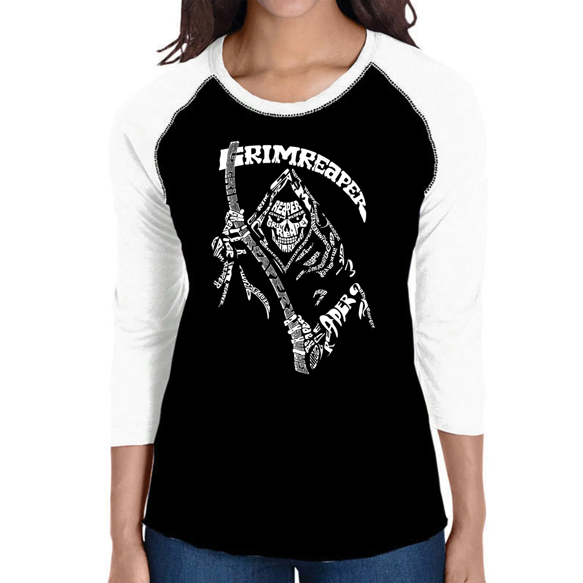 Grim Reaper - Women's Raglan Word Art T-Shirt sold by LA Pop Art