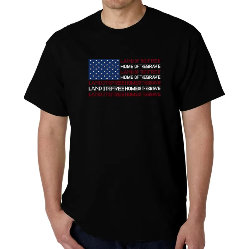 Land of the Free American Flag - Men's Word Art T-Shirt sold by LA Pop Art