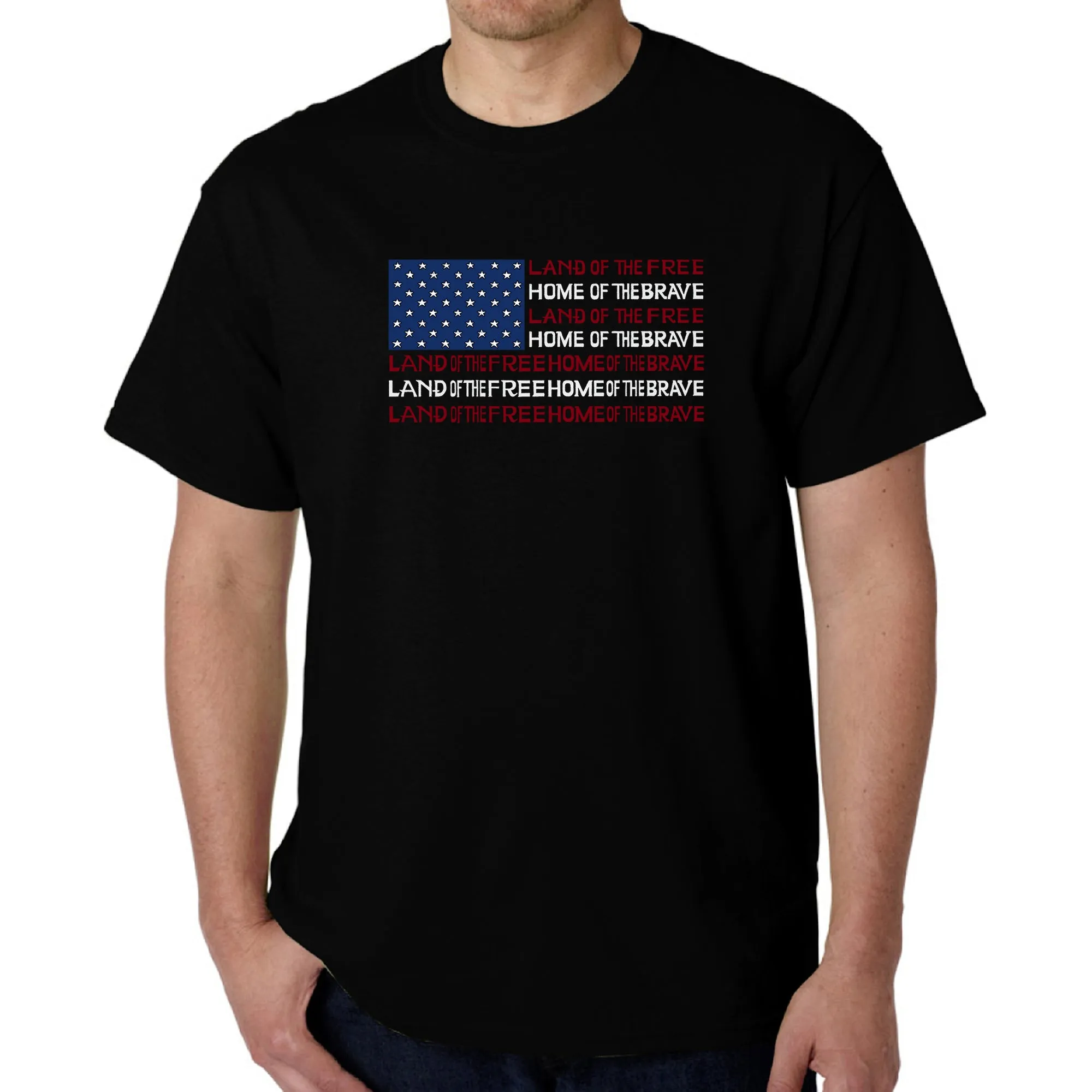 Land of the Free American Flag - Men's Word Art T-Shirt sold by LA Pop Art