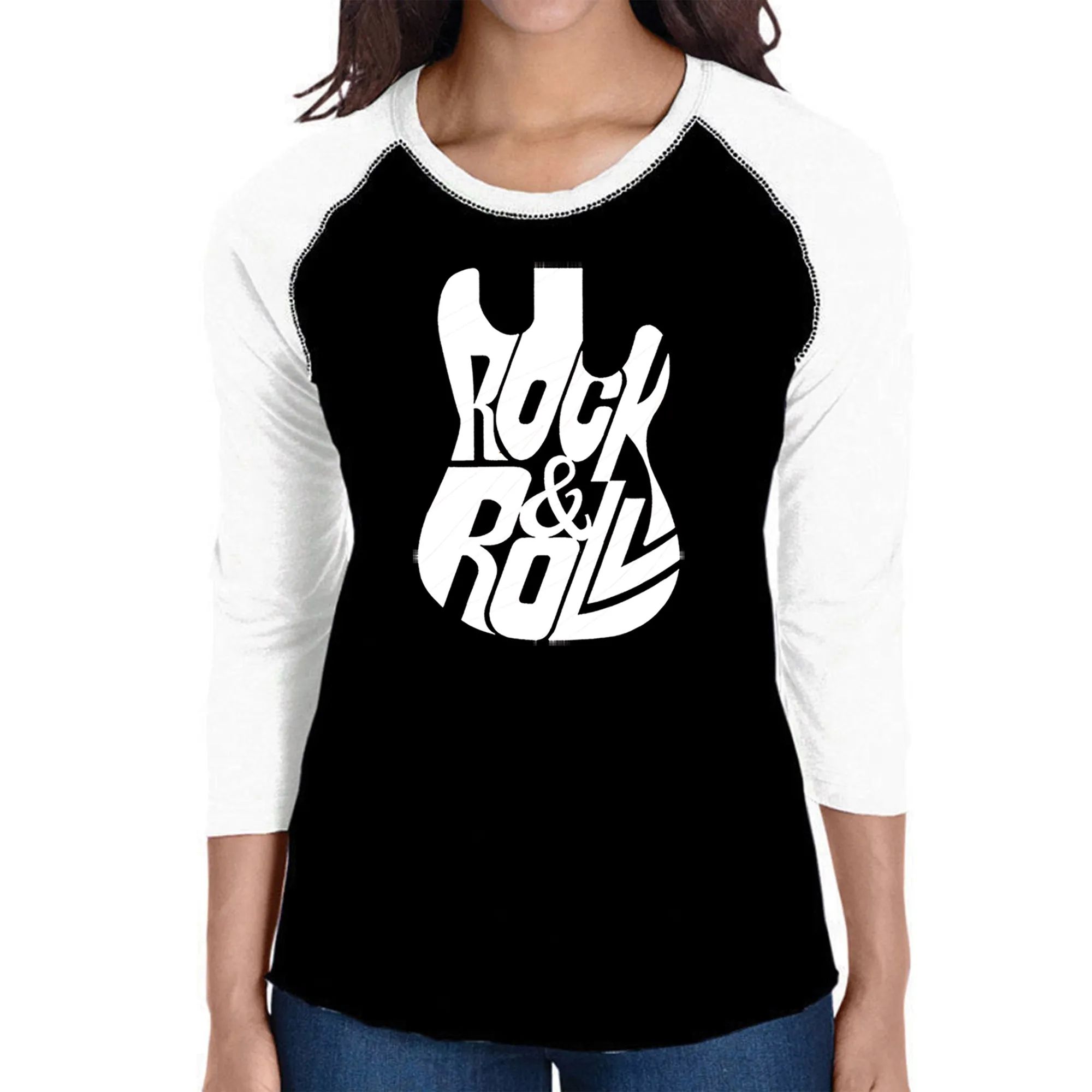 Rock And Roll Guitar - Women's Raglan Word Art T-Shirt sold by LA Pop Art