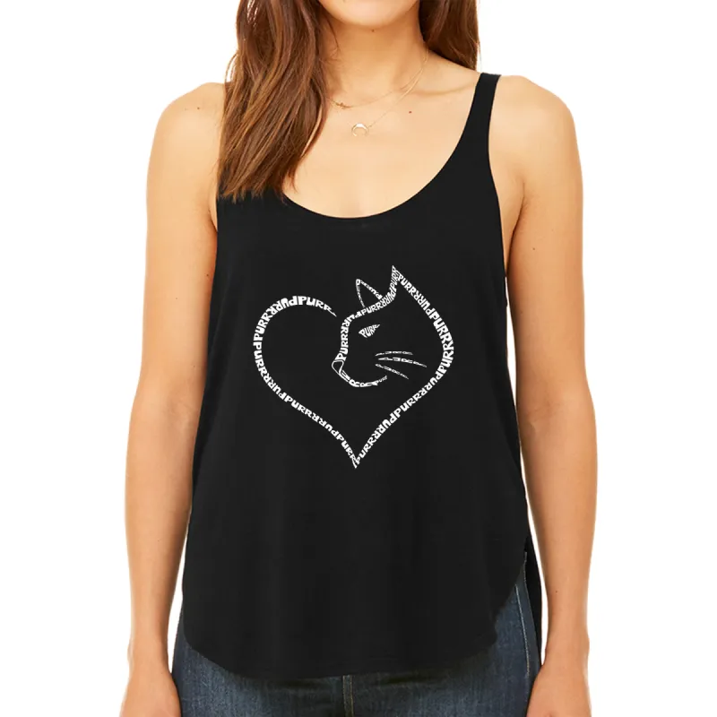 Cat Heart - Women's Premium Word Art Flowy Tank Top sold by LA Pop Art