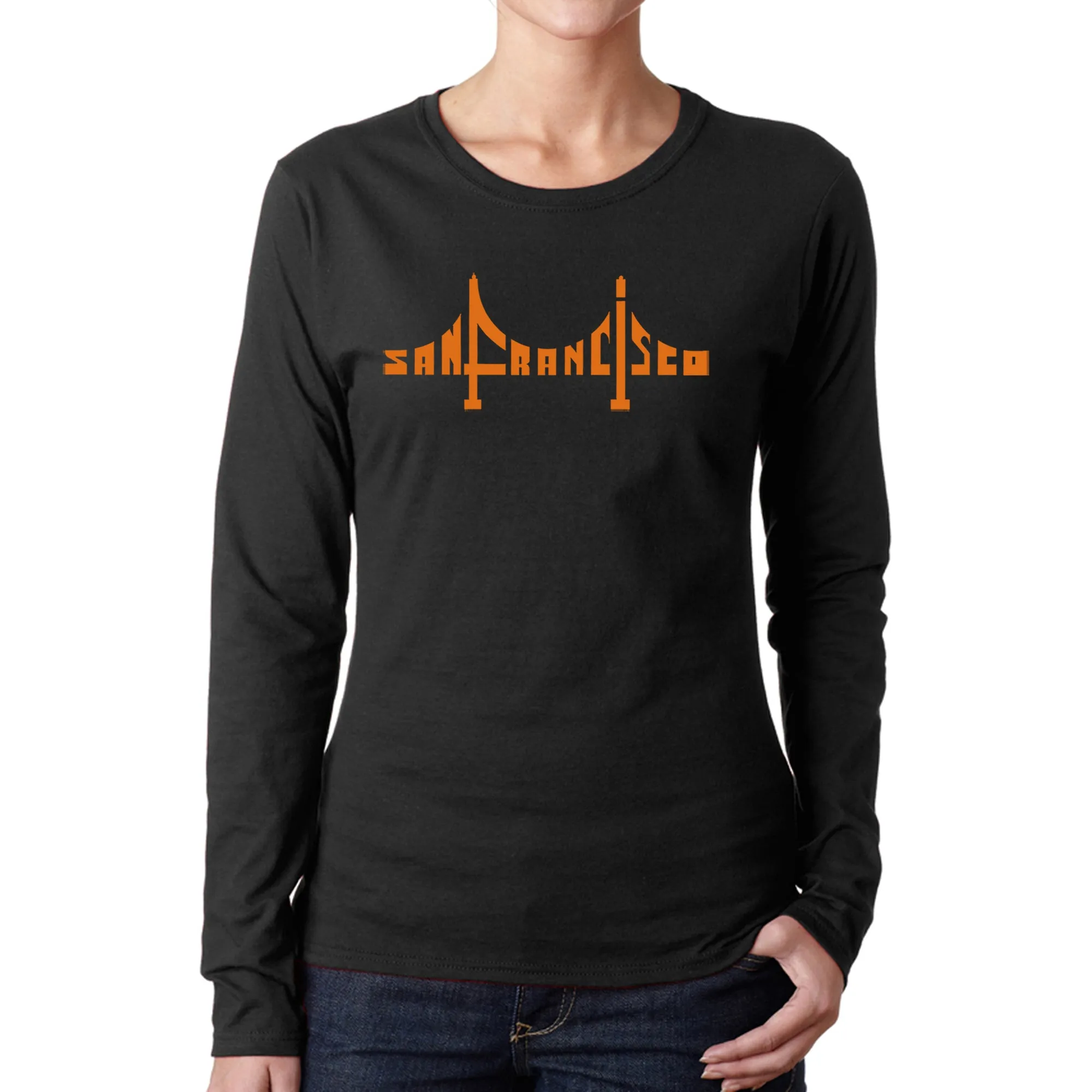 San Francisco Bridge - Women's Word Art Long Sleeve T-Shirt sold by LA Pop Art