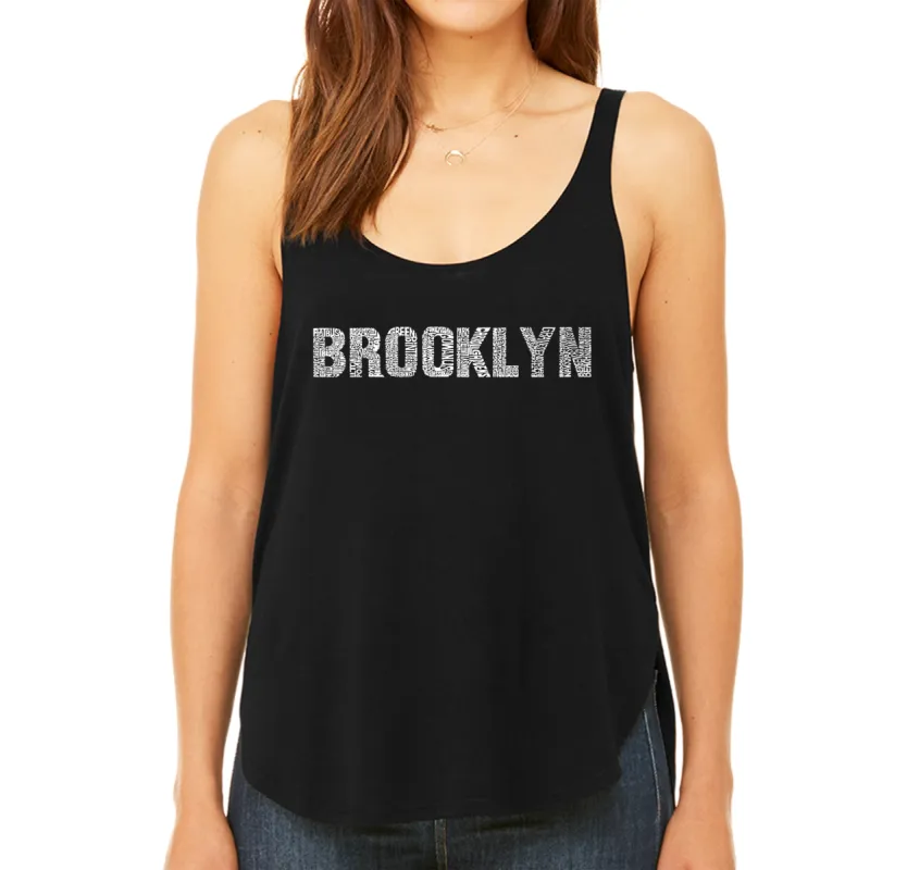 BROOKLYN NEIGHBORHOODS - Women's Word Art Flowy Tank sold by LA Pop Art