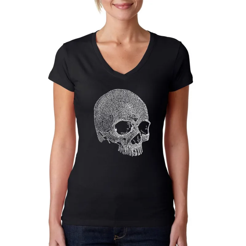 Dead Inside Skull - Women's Word Art V-Neck T-Shirt sold by LA Pop Art