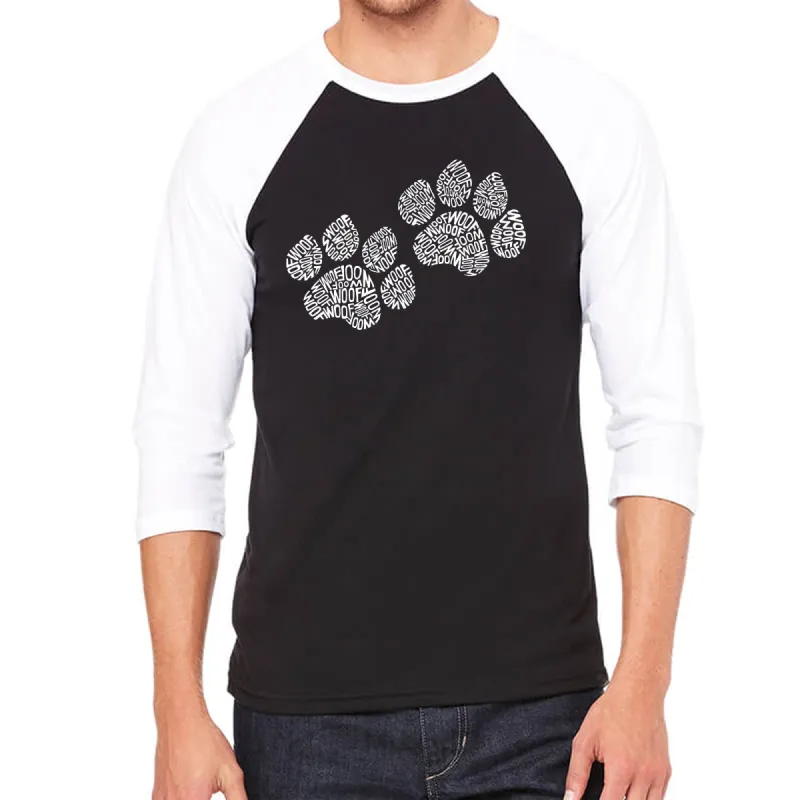 Woof Paw Prints - Men's Raglan Baseball Word Art T-Shirt sold by LA Pop Art