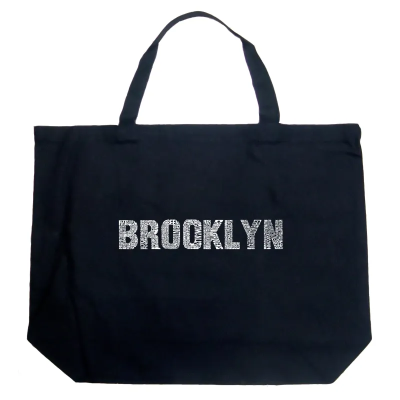 BROOKLYN NEIGHBORHOODS - Large Word Art Tote Bag sold by LA Pop Art