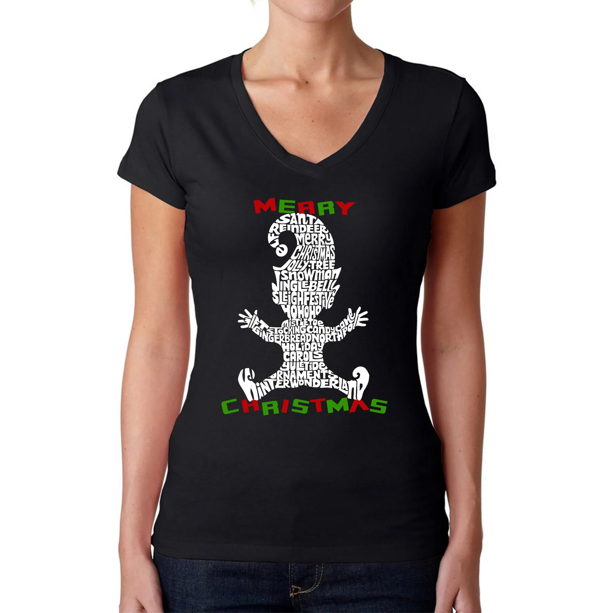 Christmas Elf - Women's Word Art V-Neck T-Shirt sold by LA Pop Art