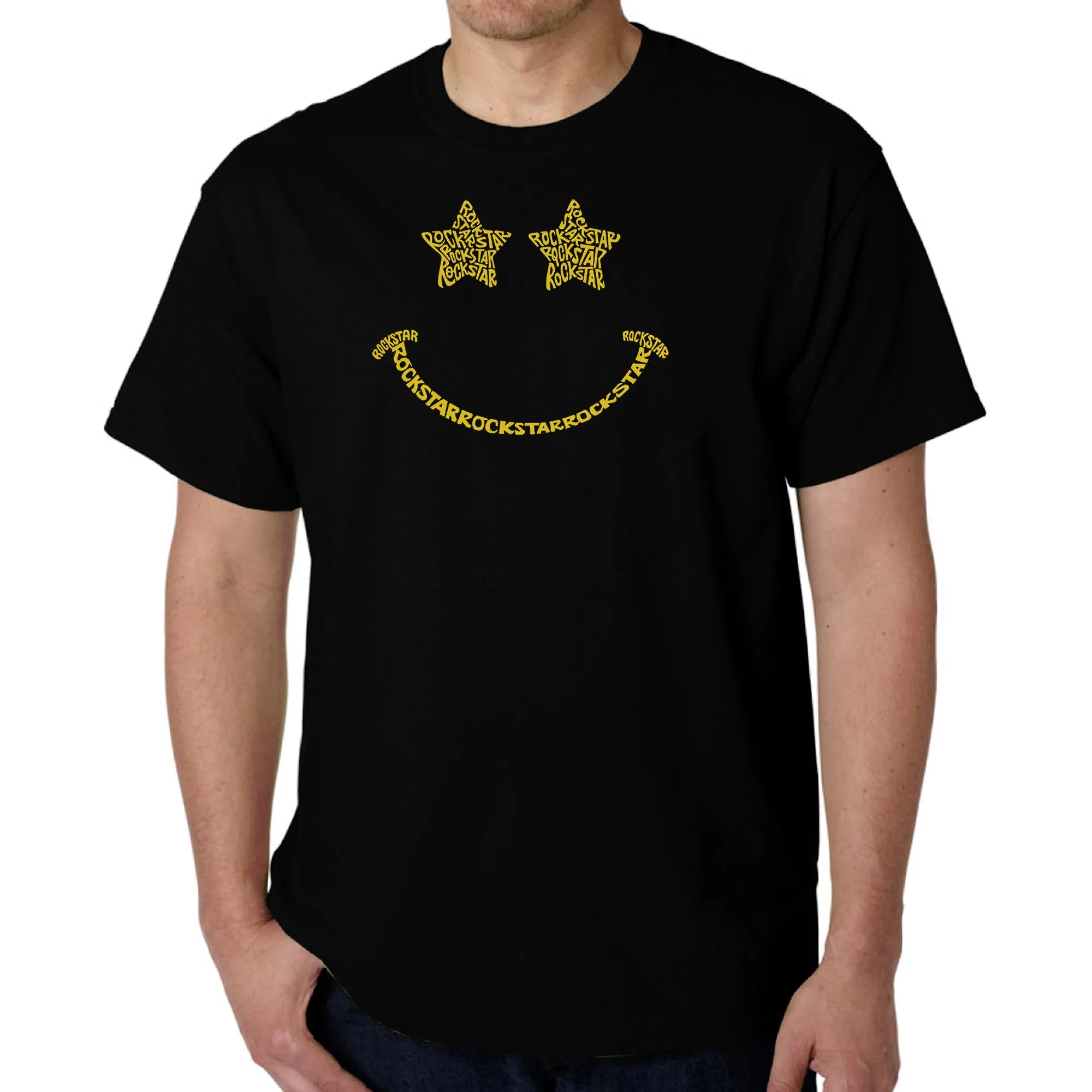 Rockstar Smiley - Men's Word Art T-Shirt sold by LA Pop Art