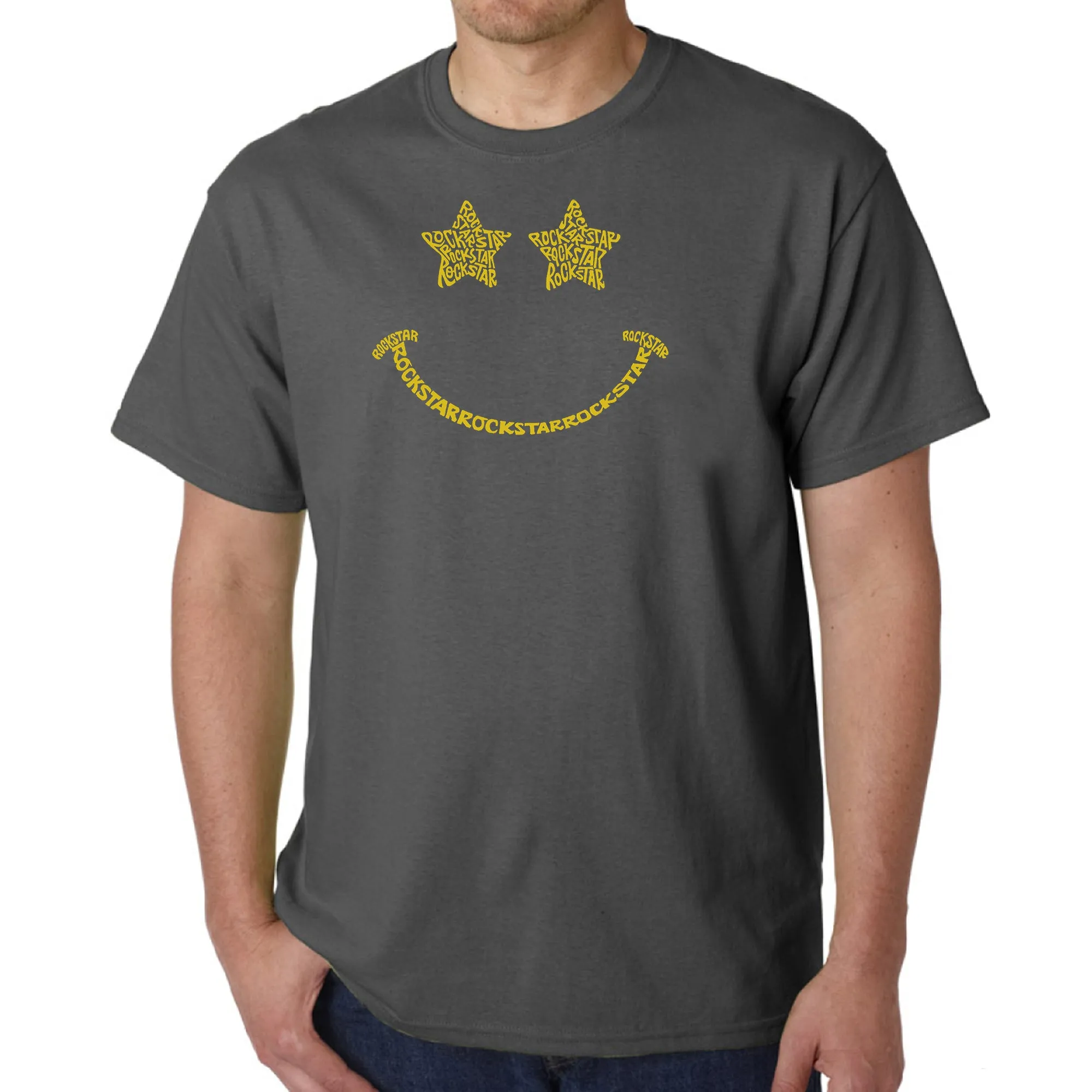 Rockstar Smiley - Men's Word Art T-Shirt sold by LA Pop Art product image thumbnail 5
