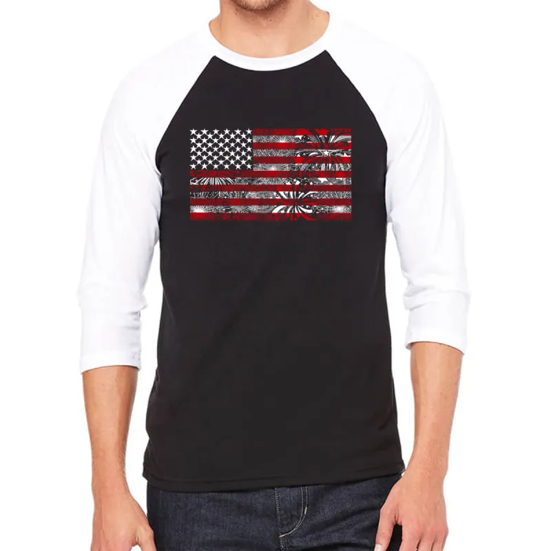 Men's Raglan Baseball Word Art T-shirt - Fireworks American Flag sold by LA Pop Art