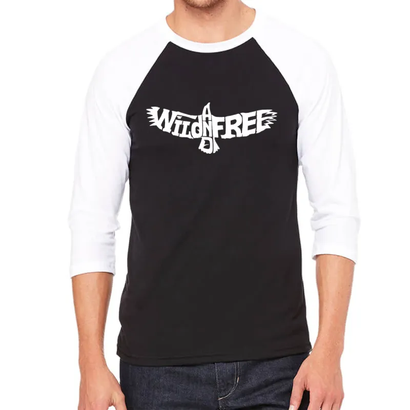 Wild and Free Eagle - Men's Raglan Baseball Word Art T-Shirt sold by LA Pop Art