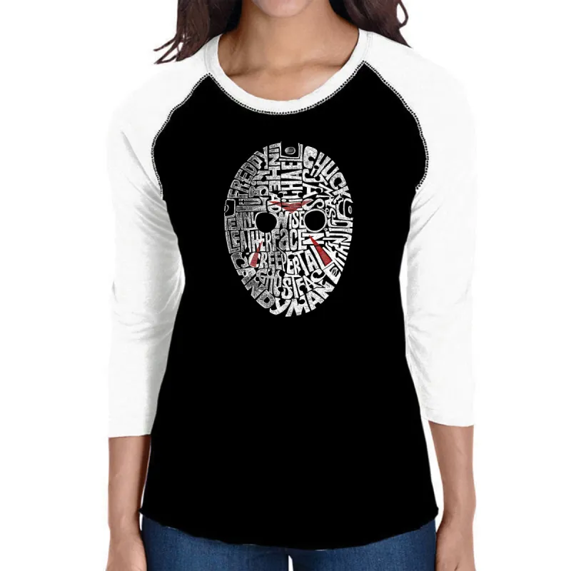 Slasher Movie Villians - Women's Raglan Baseball Word Art T-Shirt sold by LA Pop Art