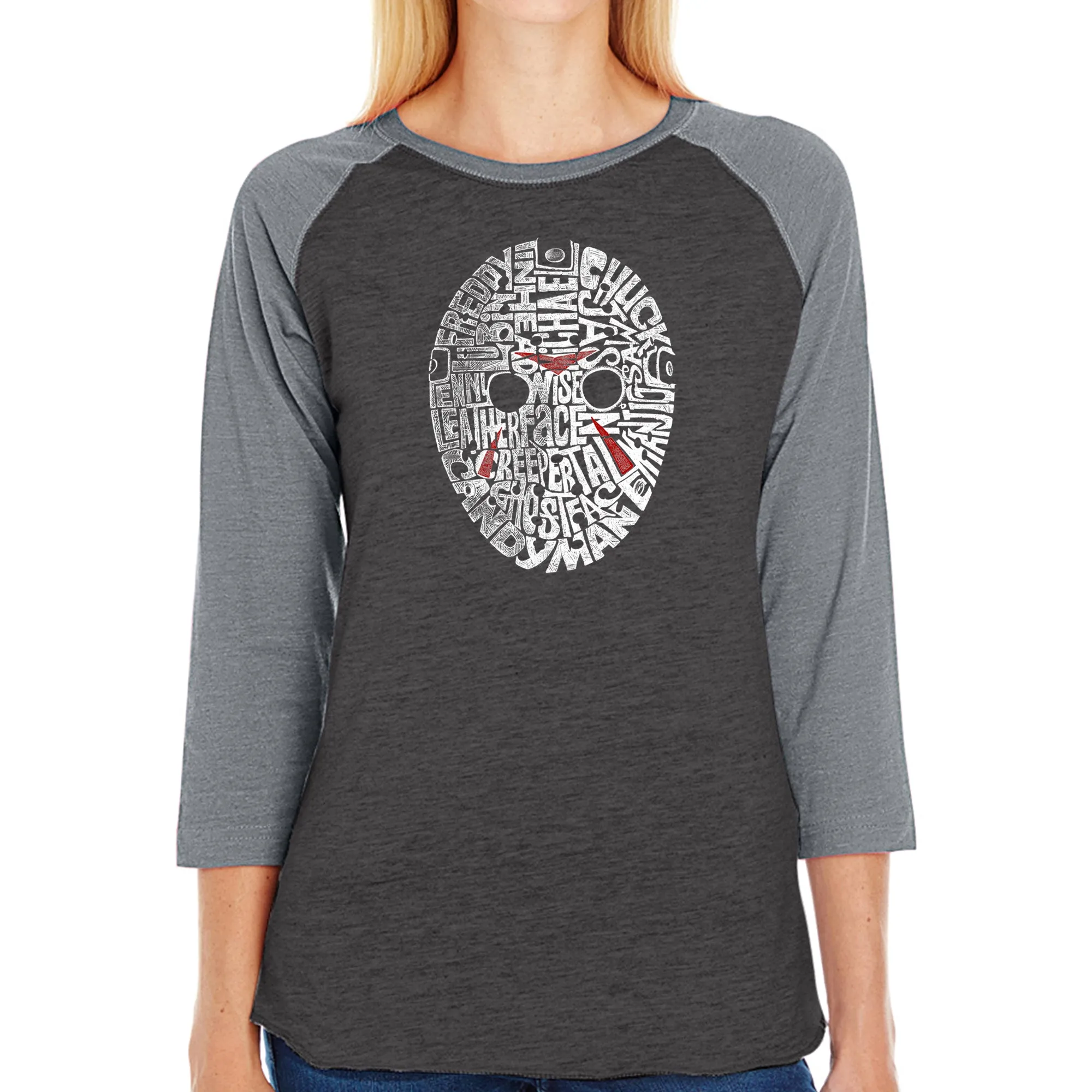 Slasher Movie Villians - Women's Raglan Baseball Word Art T-Shirt sold by LA Pop Art product image thumbnail 3