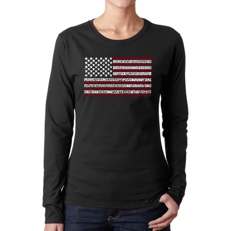 50 States USA Flag  - Women's Word Art Long Sleeve T-Shirt sold by LA Pop Art