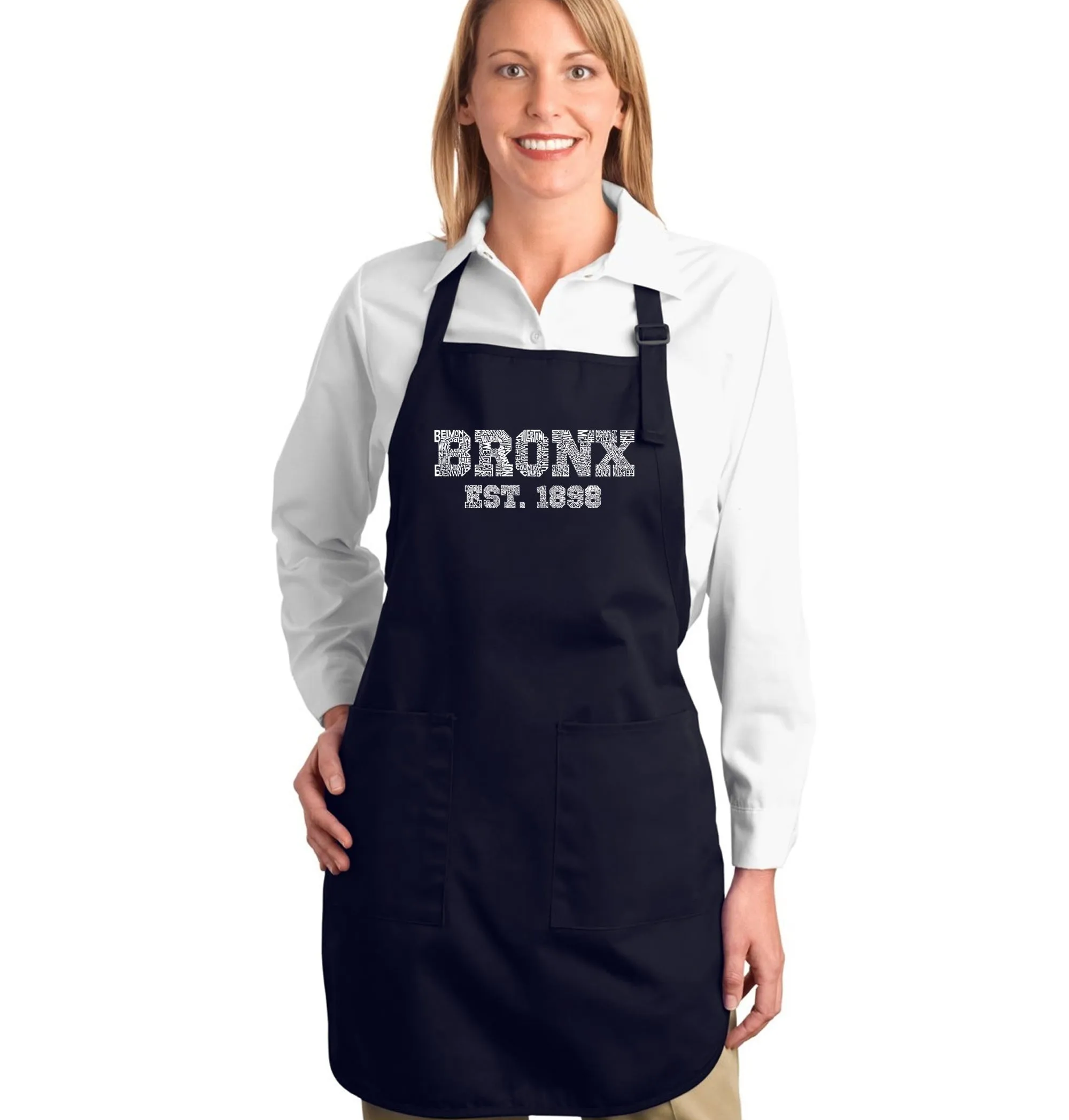 POPULAR NEIGHBORHOODS IN BRONX, NY - Full Length Word Art Apron sold by LA Pop Art product image thumbnail 4