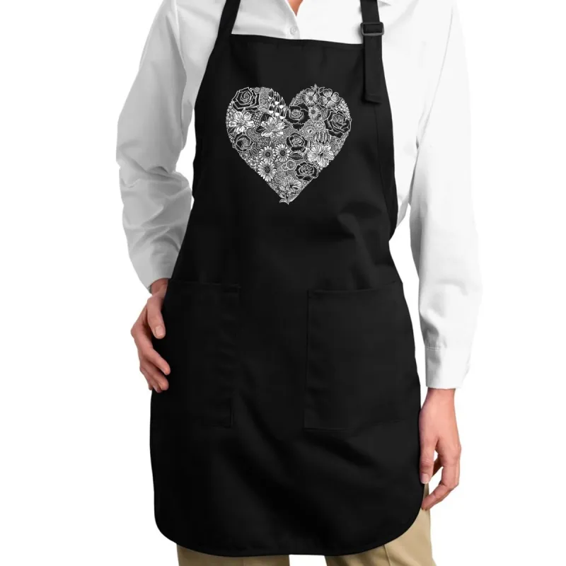 Heart Flowers - Full Length Word Art Apron sold by LA Pop Art