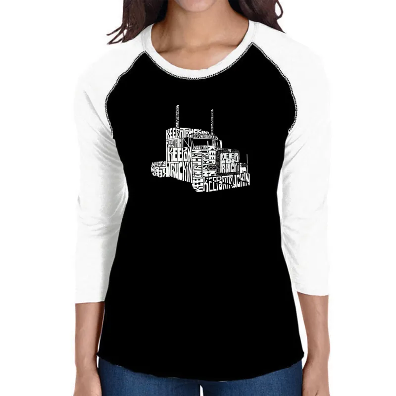 KEEP ON TRUCKIN' - Women's Raglan Baseball Word Art T-Shirt sold by LA Pop Art
