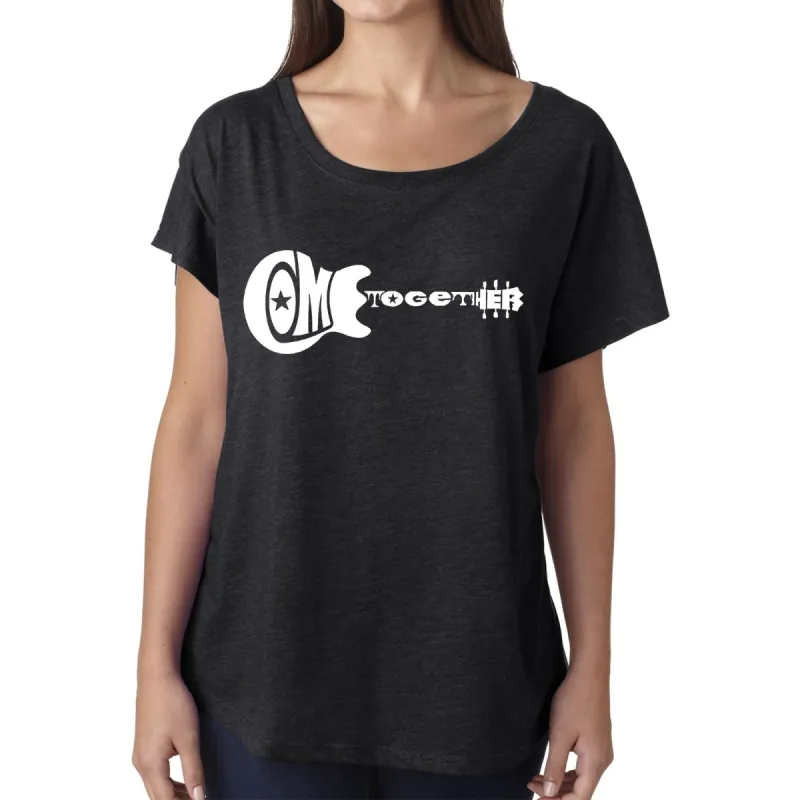 LA Pop Art Women's Dolman Word Art Shirt - COME TOGETHER sold by LA Pop Art
