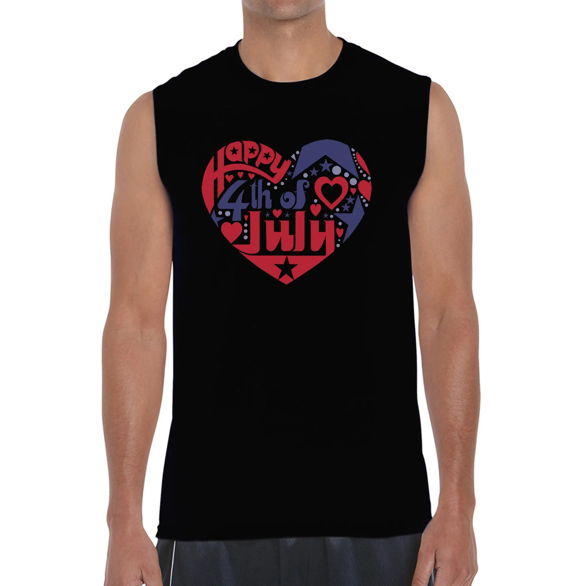 Men's Word Art Sleeveless T-shirt - July 4th Heart sold by LA Pop Art