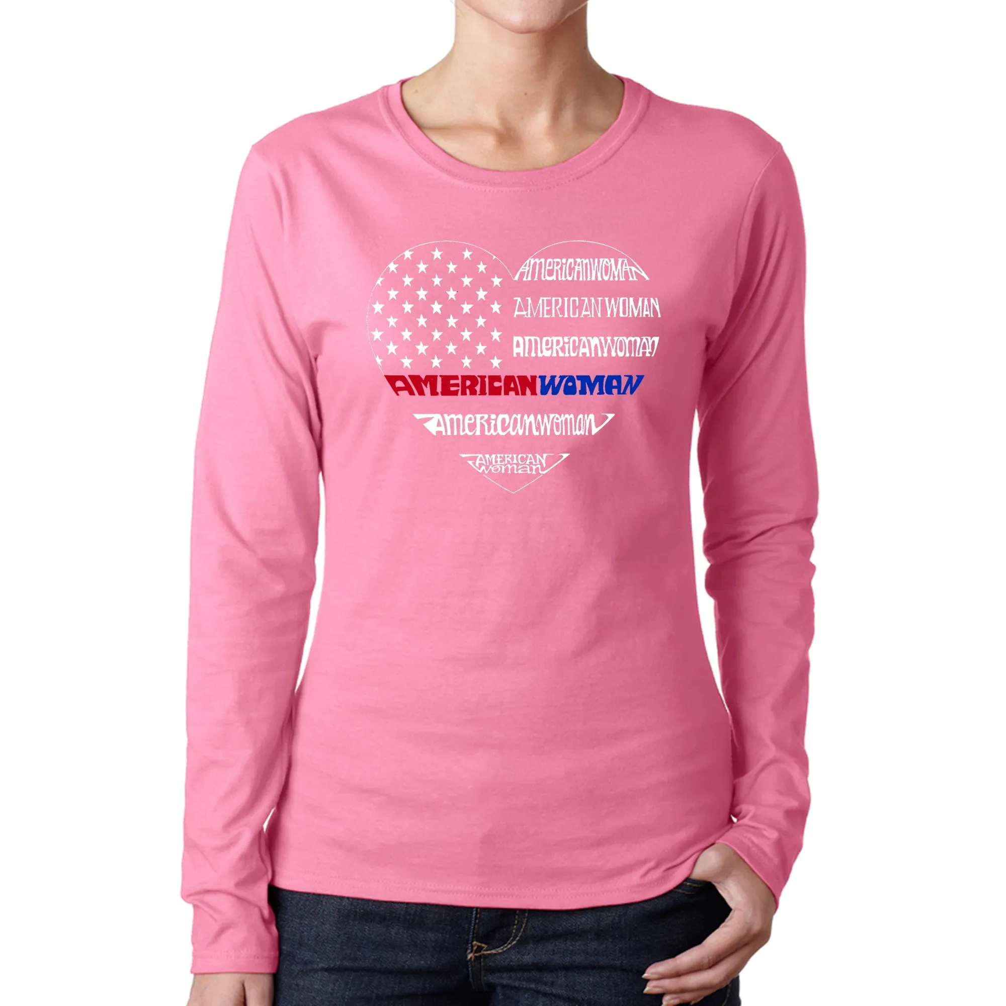 American Woman - Women's Word Art Long Sleeve T-Shirt sold by LA Pop Art product image thumbnail 3