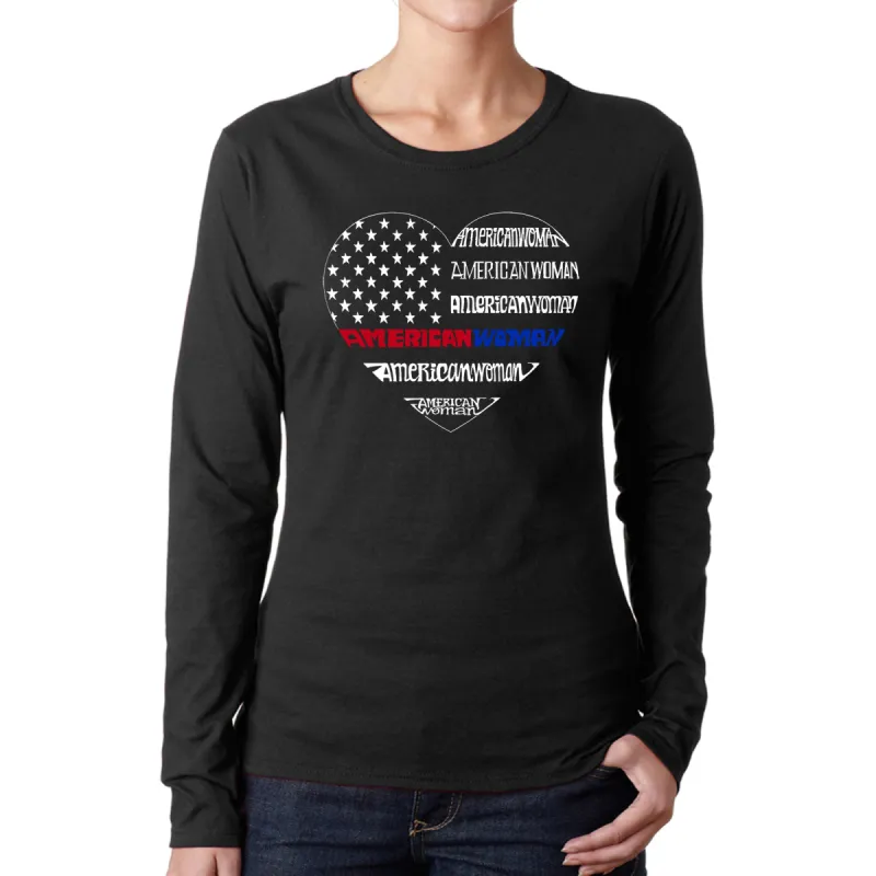 American Woman  - Women's Word Art Long Sleeve T-Shirt sold by LA Pop Art