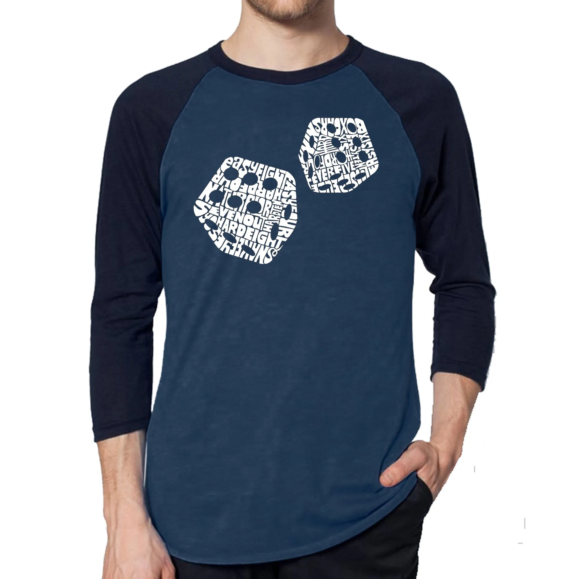 DIFFERENT ROLLS THROWN IN THE GAME OF CRAPS - Men's Raglan Baseball Word Art T-Shirt sold by LA Pop Art product image thumbnail 3