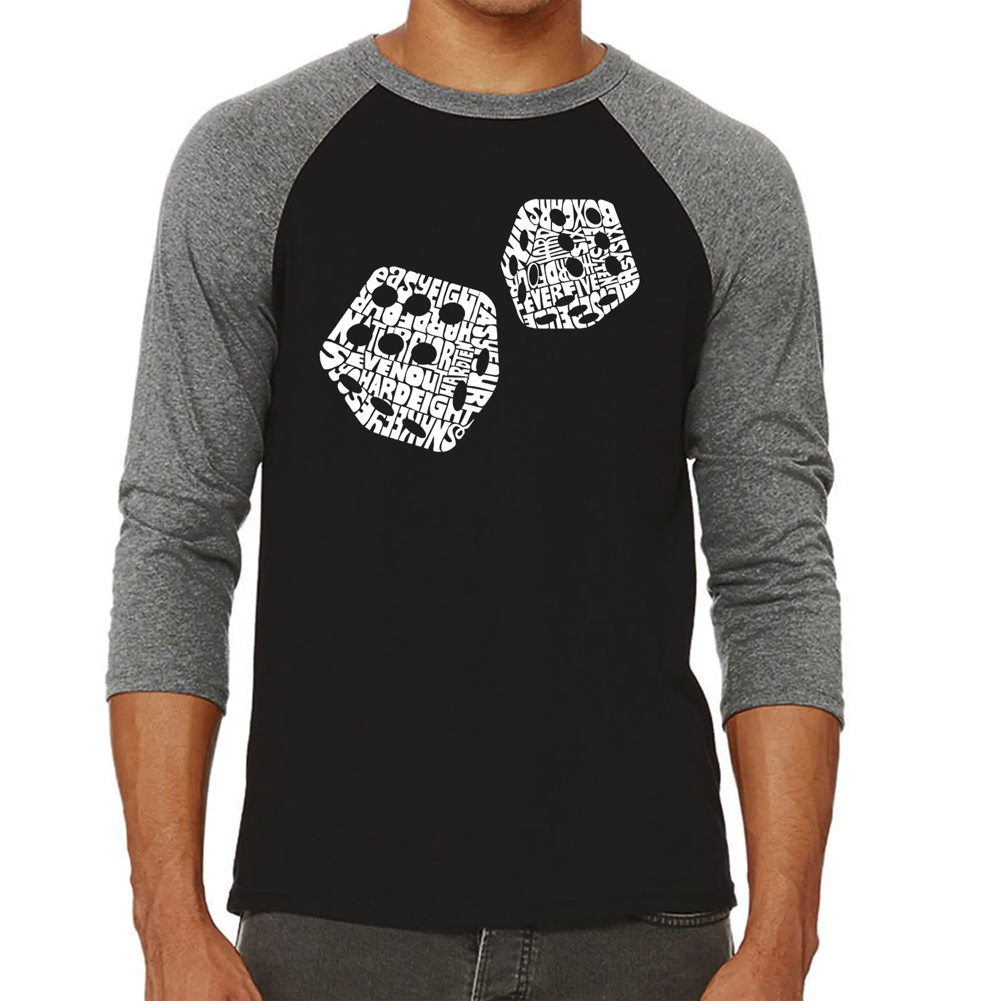 DIFFERENT ROLLS THROWN IN THE GAME OF CRAPS - Men's Raglan Baseball Word Art T-Shirt sold by LA Pop Art product image thumbnail 4