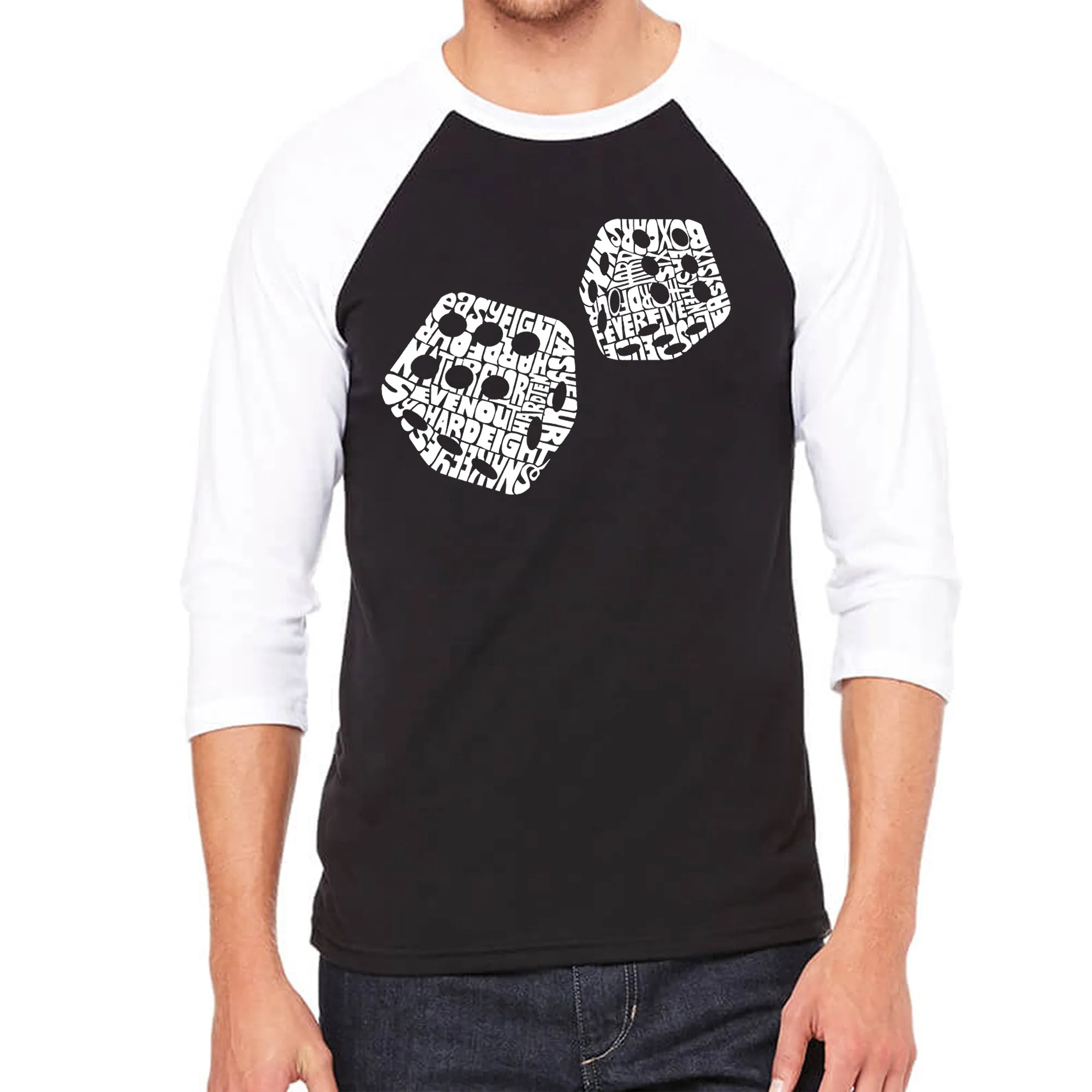 DIFFERENT ROLLS THROWN IN THE GAME OF CRAPS - Men's Raglan Baseball Word Art T-Shirt sold by LA Pop Art