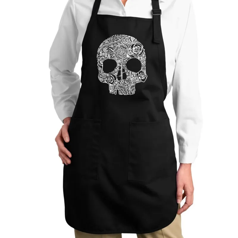 Flower Skull  - Full Length Word Art Apron sold by LA Pop Art