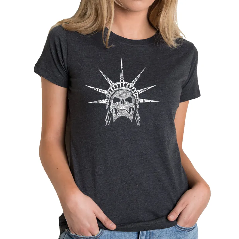 Freedom Skull  - Women's Premium Blend Word Art T-Shirt sold by LA Pop Art
