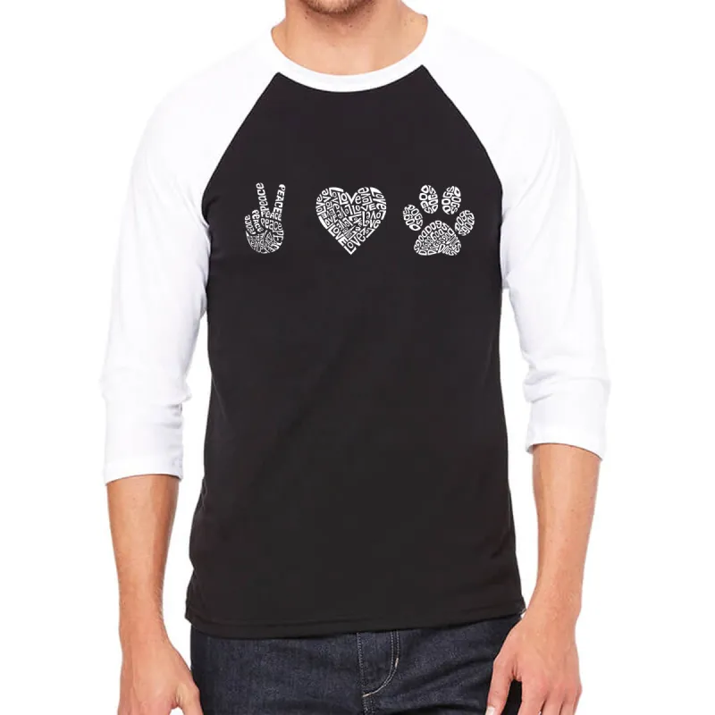 Peace Love Dogs - Men's Raglan Baseball Word Art T-Shirt sold by LA Pop Art