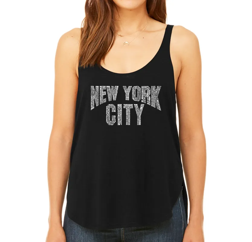 NYC NEIGHBORHOODS - Women's Word Art Flowy Tank sold by LA Pop Art