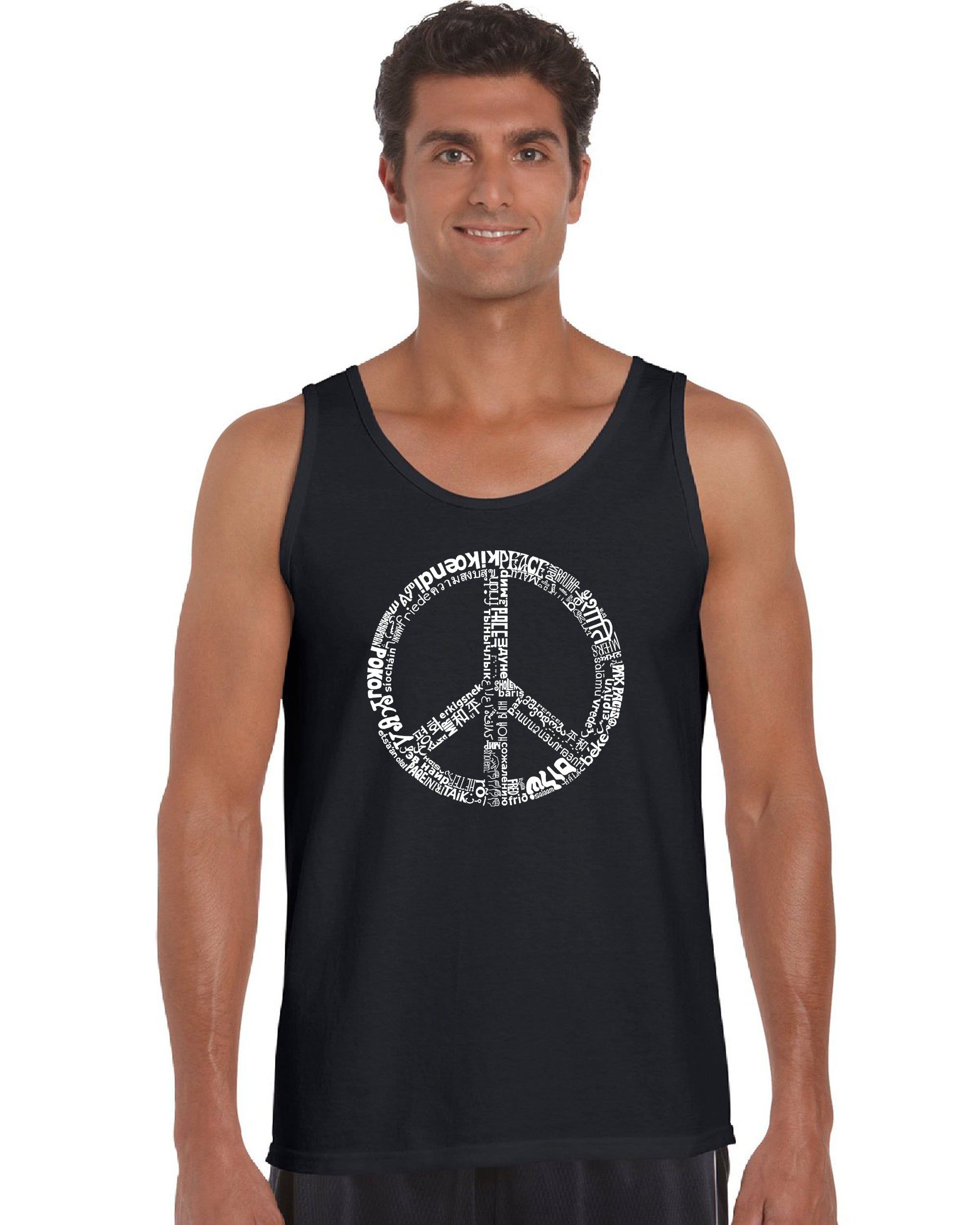 THE WORD PEACE IN 77 LANGUAGES - Men's Word Art Tank Top sold by LA Pop Art