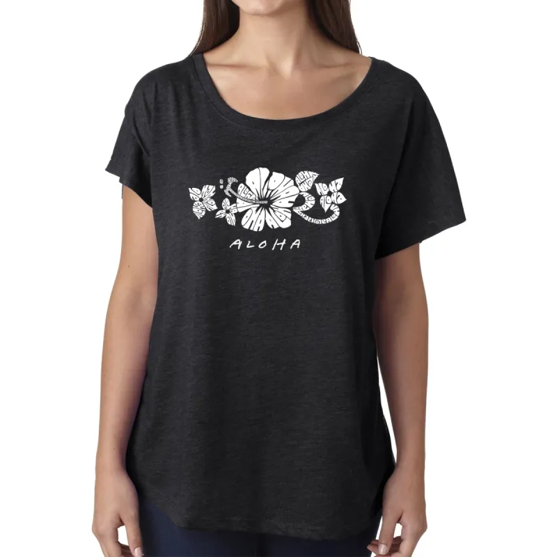 LA Pop Art Women's Dolman Word Art Shirt - ALOHA sold by LA Pop Art