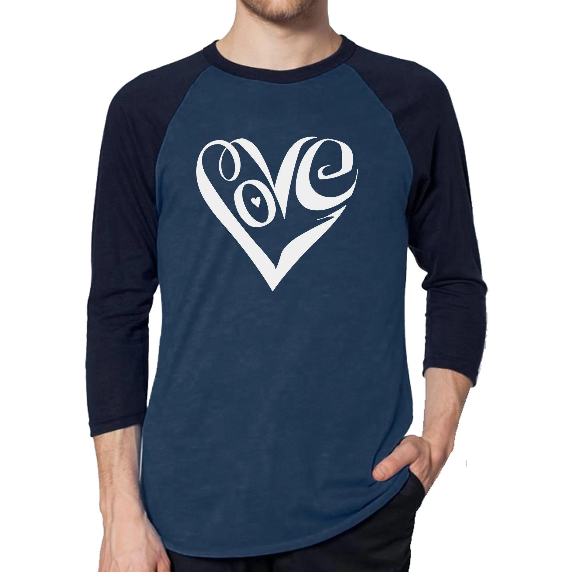 Script Love Heart - Men's Raglan Baseball Word Art T-Shirt sold by LA Pop Art product image thumbnail 3