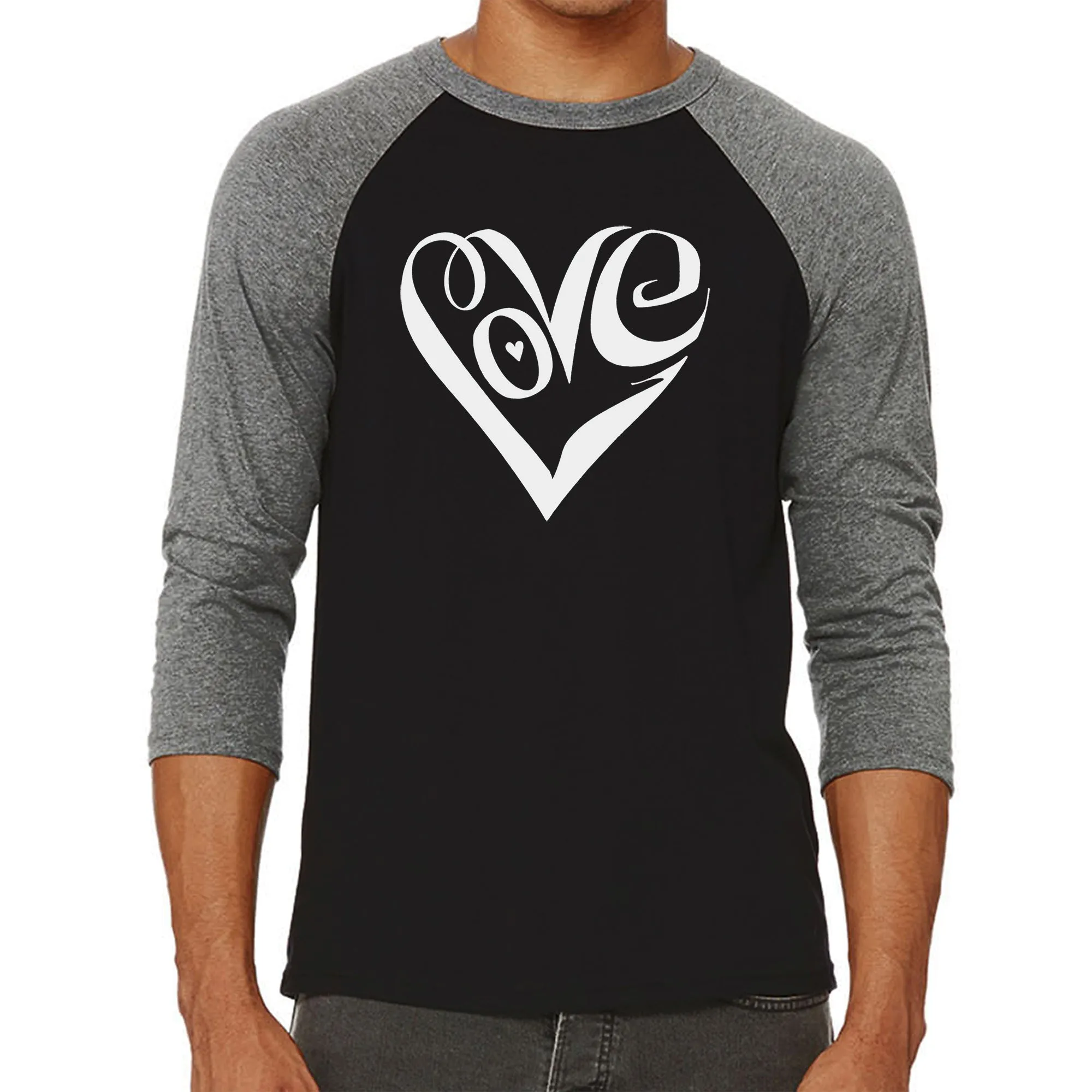 Script Love Heart - Men's Raglan Baseball Word Art T-Shirt sold by LA Pop Art product image thumbnail 4
