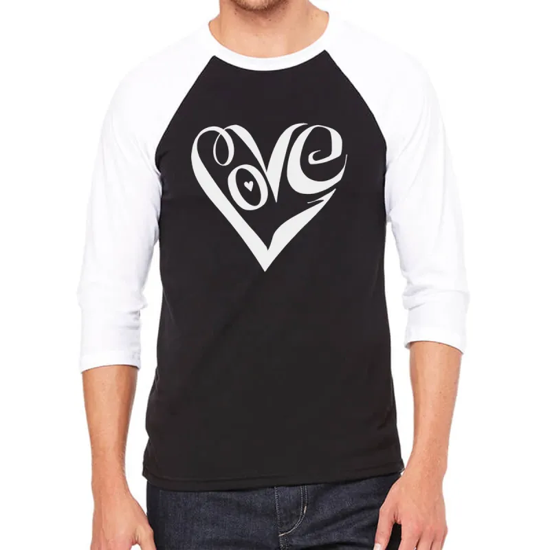 Script Love Heart  - Men's Raglan Baseball Word Art T-Shirt sold by LA Pop Art