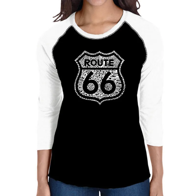 Get Your Kicks on Route 66 - Women's Raglan Baseball Word Art T-Shirt sold by LA Pop Art