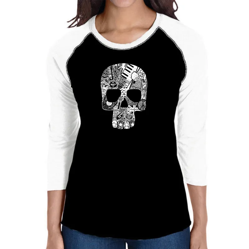 Rock n Roll Skull - Women's Raglan Word Art T-Shirt sold by LA Pop Art